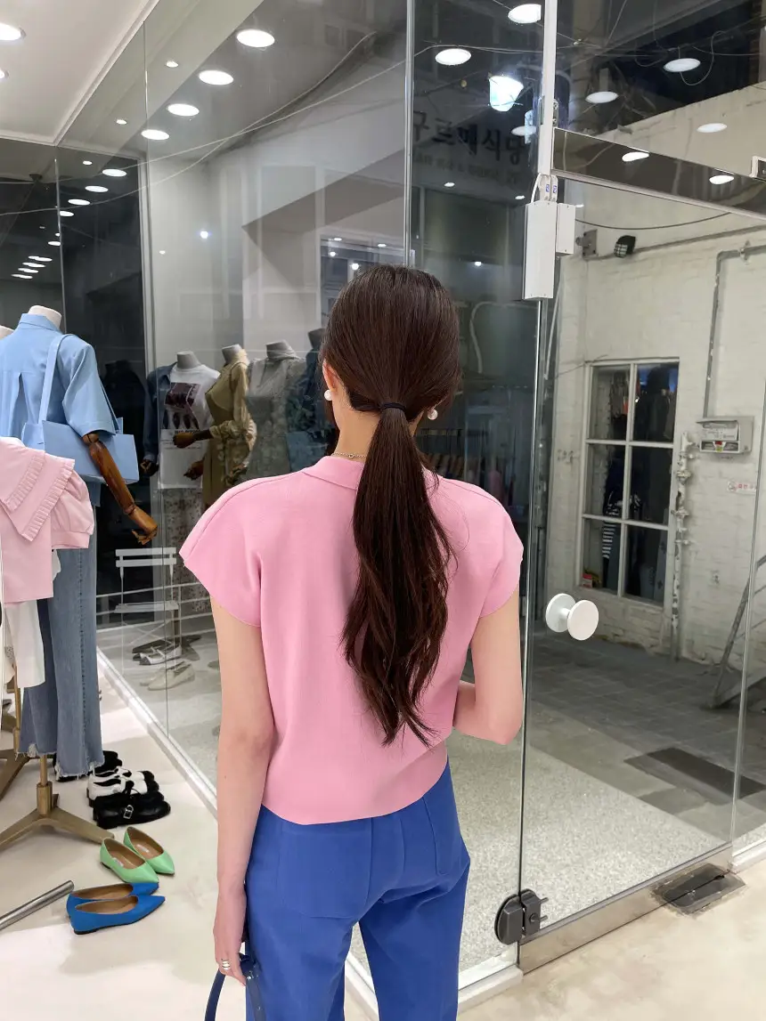 폴드 칼라 폴리에스터 니트 티셔츠 상세 이미지 18