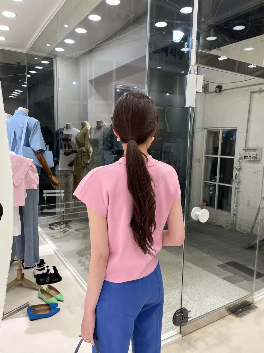 폴드 칼라 폴리에스터 니트 티셔츠 상세 이미지 19