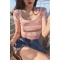 加州假日撞色条纹方领针织上衣2022年夏季设计感修身T恤女轮播图5