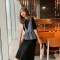 时尚套装女新款韩版短袖小黑长裙子大码宽松格子背心两件套连衣裙轮播图4