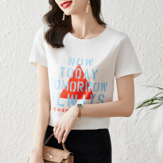 批发重磅仿<b class='q'>缎面</b>真丝2026新款数码印花宽松圆领韩版时尚T恤上衣