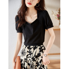 批发法式方领短袖t恤女2026年夏季<b class='q'>新款</b>泡泡袖显瘦ins潮别致上衣