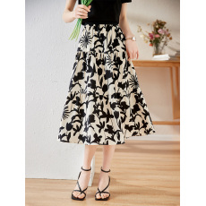 批发2026年新款薄款百褶中长款伞裙女高腰大摆裙真丝裙碎花<b class='q'>半身裙</b>女夏