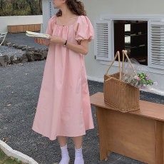 批发法式露背短袖方领收腰显瘦气质仙女超仙森系<b class='q'>连衣裙</b>