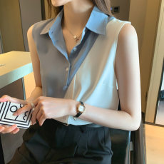 批发实拍洋气拼接夏季坎肩背心女外穿衬衫无袖雪纺<b class='q'>打底</b>衫内搭<b class='q'>上衣</b>