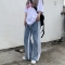美式街头拼色直筒牛仔裤女春夏大码胖mm原宿风休闲百搭阔腿长裤子轮播图5