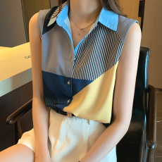 批发实拍洋气拼接夏季坎肩背心女外穿衬衫无袖雪纺<b class='q'>打底</b>衫内搭<b class='q'>上衣</b>