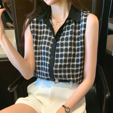 批发实拍洋气格子夏季坎肩背心女外穿衬衫无袖雪纺<b class='q'>打底</b>衫内搭<b class='q'>上衣</b>