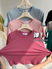 肉完夏季纯棉纯色t恤女短袖2023年新款女小个子时尚韩版上衣宽松