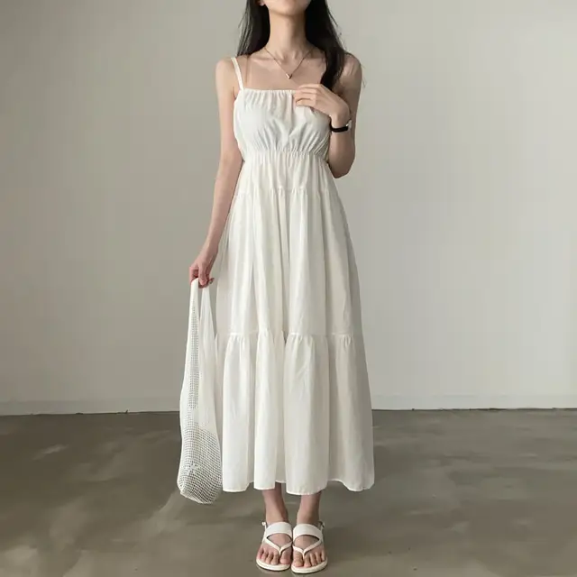 여성용 슬림 핏 써머 스트랩 원피스 상세 이미지 1