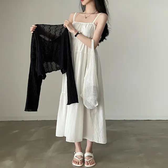 여성용 슬림 핏 써머 스트랩 원피스 상세 이미지 5