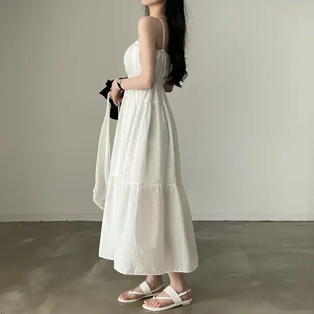 여성용 슬림 핏 써머 스트랩 원피스 상세 이미지 8