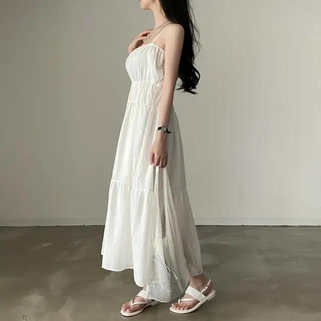 여성용 슬림 핏 써머 스트랩 원피스 상세 이미지 10