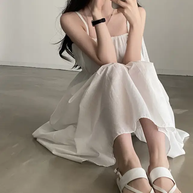 여성용 슬림 핏 써머 스트랩 원피스 상세 이미지 14