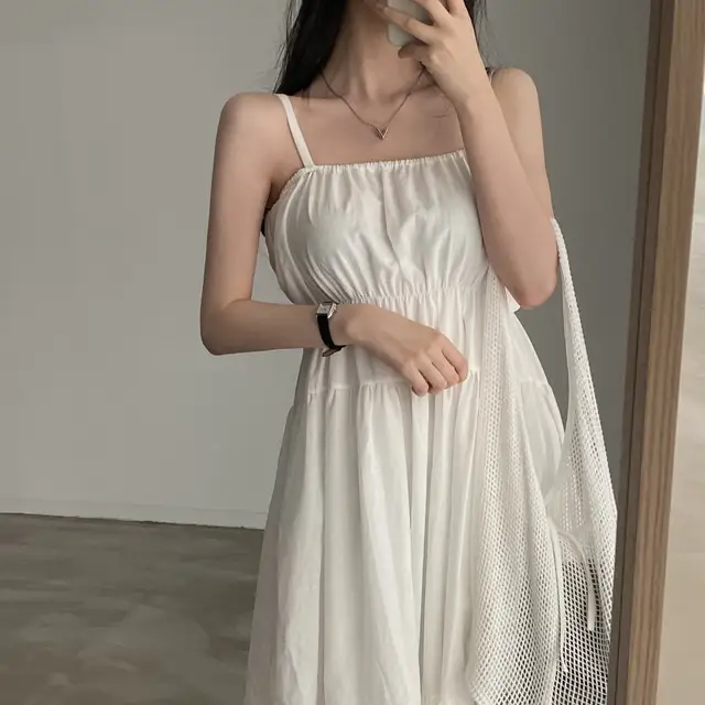 여성용 슬림 핏 써머 스트랩 원피스 상세 이미지 15