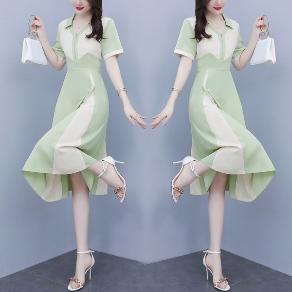 MY1368#韩版惊艳大码女装时尚减龄设计感显瘦长款连衣裙