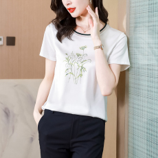 批发实拍印花T恤<b class='q'>女长袖</b>2026夏季新款圆领清新文艺棉质上衣女