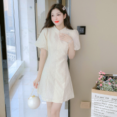 批发实拍法式改良版旗袍裙夏新款小个子文艺设计感少女气质连衣裙