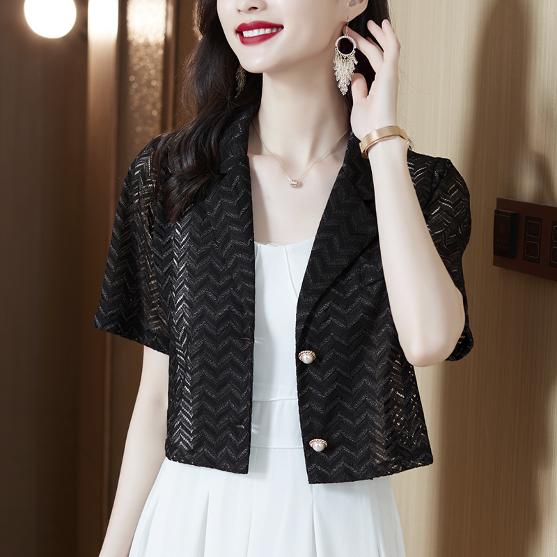 MY16487# 宽松蕾丝小短装上衣开衫小西装女裝貨源服裝批發