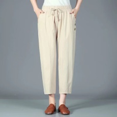 批发纯棉新款棉麻休闲裤女2025春秋大码宽松<b class='q'>哈伦裤</b><b class='q'>高腰</b>显瘦九分裤