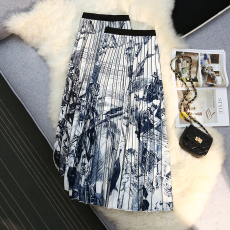 批发原版MkSZM水墨印花百褶<b class='q'>半身</b>裙女春夏设计感小众中长款裙子