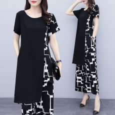 批发527#200斤大码休闲<b class='q'>时尚</b>套装女胖mm夏季新款洋气宽松阔腿裤两件套