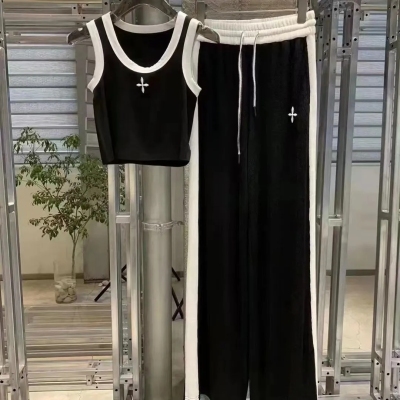 2022年夏季新款套装女黑色休闲西装直筒裤百搭显瘦别致上衣两件套