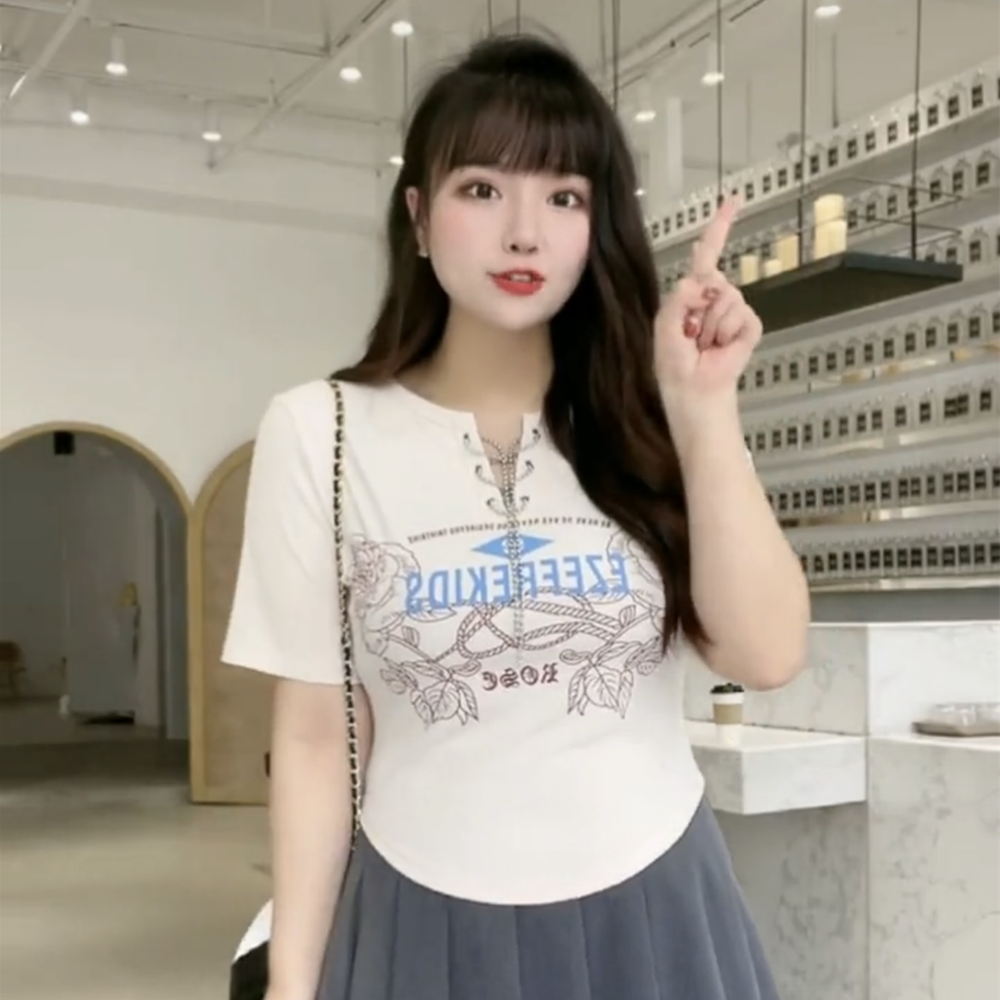 KM14429#大码女装2022年夏季新款纯棉印花短袖T恤纯欲风胖MM限时上衣