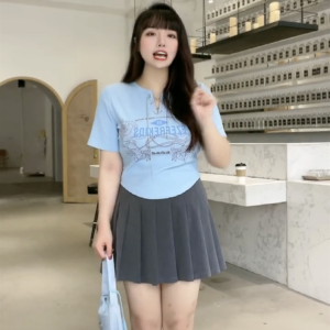 KM14429#大码女装2022年夏季新款纯棉印花短袖T恤纯欲风胖MM限时上衣