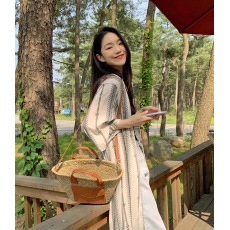 批发已出货  复古慵懒民族风<b class='q'>印花</b>七分蝙蝠袖设计开叉宽松百搭防晒长袍