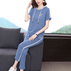 批发连帽短袖休闲<b class='q'>套装</b>2026夏季新款大码洋气百搭妈妈装<b class='q'>哈伦裤</b>两件<b class='q'>套装</b>