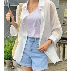 批发<b class='q'>韩版</b>夏季条纹薄款休闲大码宽松防晒衣外套女原宿风衬衫