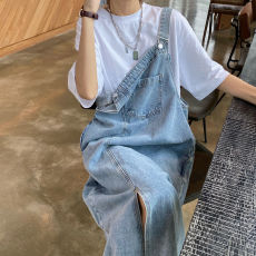 炸街套装女2021夏季新款大码胖mm洋气上衣显瘦牛仔背带裙两件套潮