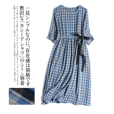日本原单双层全棉色织文艺格纹连衣裙宽松显瘦中长款收腰裙子