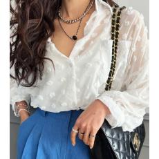 批发<b class='q'>韩版</b>夏季透视衬衫百搭原宿风提花休闲宽松衬衣防晒衣外套女