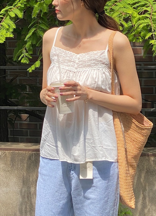 있음 선적 순수한 욕망 바람 작은 섹시함 홀로우 아웃 자수 레이스 루즈핏 슬림해 보이는 순면 캐미솔 ins