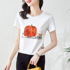 批发重磅仿<b class='q'>缎面</b>真丝2026新款数码印花宽松圆领韩版时尚T恤上衣