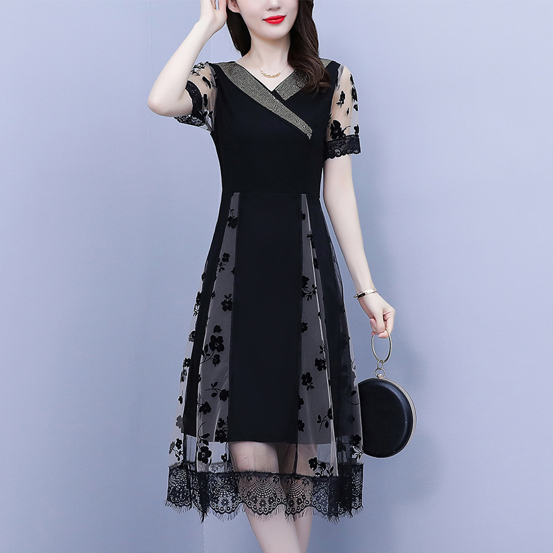 MY8052# 大码女装连衣裙夏装新款胖mm气质显瘦法式时尚减龄修身网纱裙女裝貨源服裝批發