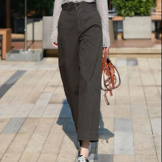 批发纯棉春夏高腰阔腿裤女2026年新款宽松显瘦纯色百搭休闲直筒<b class='q'>九分</b>裤