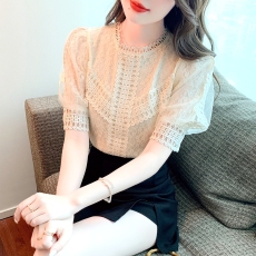 批发夏季泡泡袖蕾丝上衣女装2025年新款潮流时尚超仙<b class='q'>雪纺</b>衬衫<b class='q'>短袖</b><b class='q'>t</b><b class='q'>恤</b>