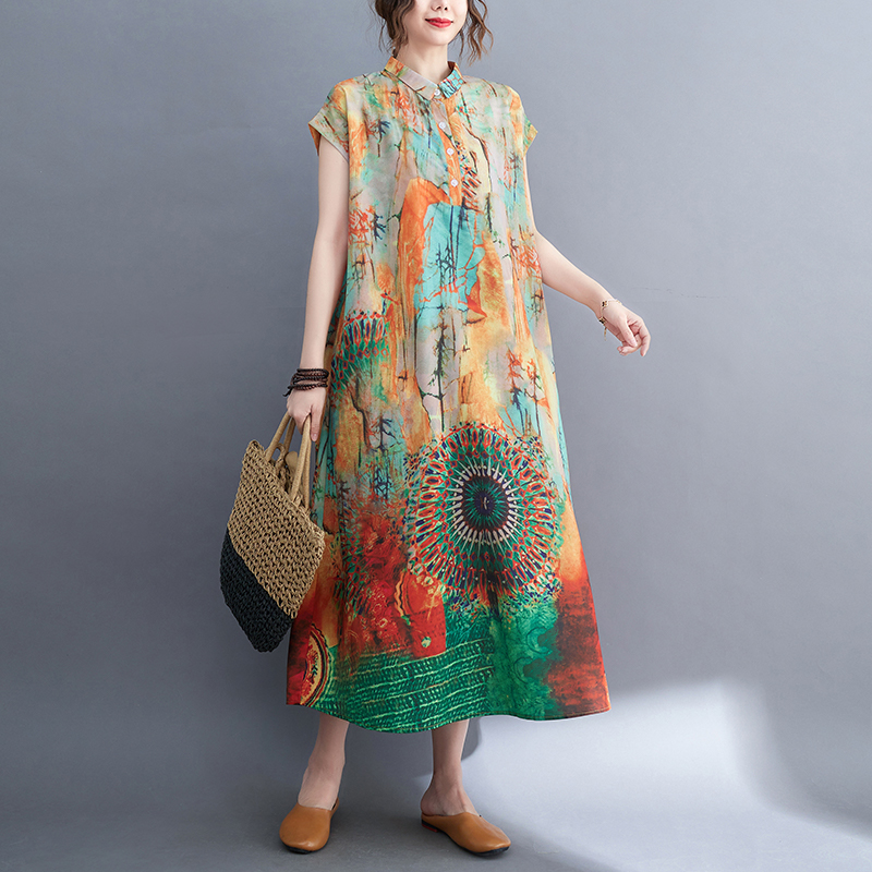 RY234# 实拍春夏新款200斤胖MM大码女装定位花印花衬衣女装