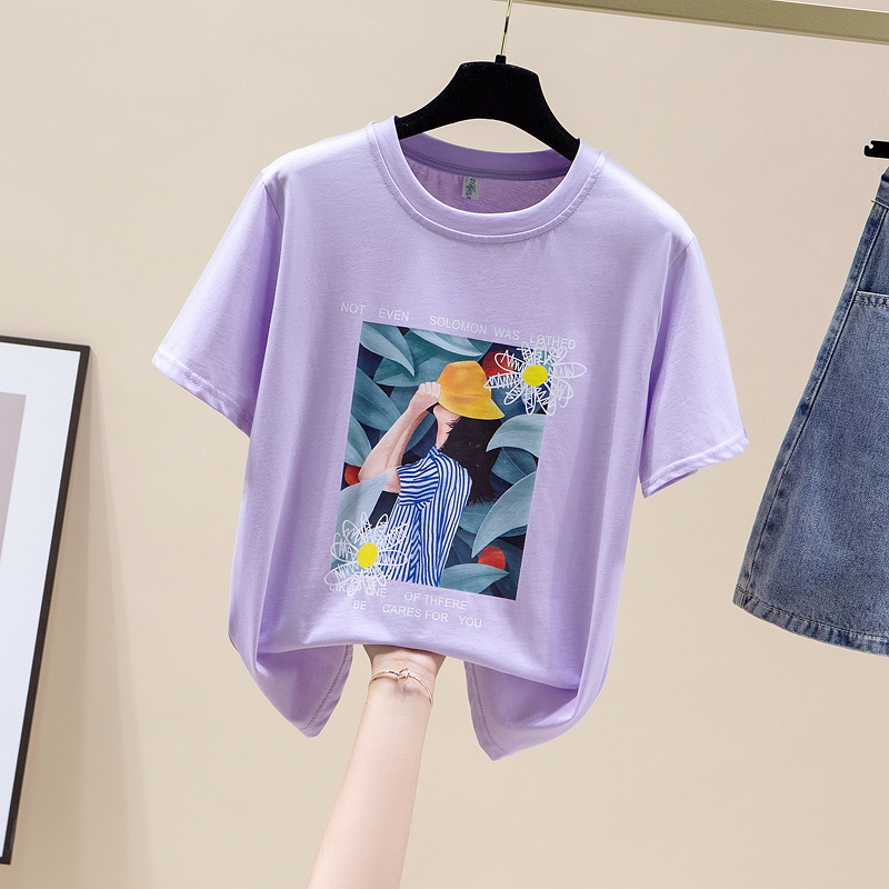 RY2481# 紫色短袖t恤女夏季2026新款设计感小众宽松显瘦上衣纯棉T...