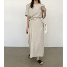 批发尺码更有货 韩国 chic 夏日 绑带 收腰 裹身 <b class='q'>棉麻</b> 连衣<b class='q'>裙</b>