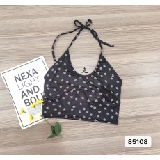 批发红人馆碎花挂脖吊带背心女夏黑色设计感小众外穿法式辣妹纯欲上衣