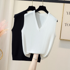 批发实拍 胖妹妹吊带背心大码女装V领曲珠无袖t恤上衣<b class='q'>宽松</b>针织打底衫