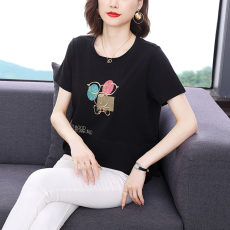 批发实拍大码纯棉T恤女2022夏季新款韩版宽松显瘦遮肚妈妈装圆领上衣