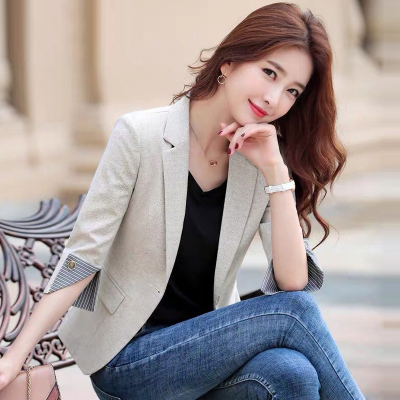 小西装外套女 新款韩版小个子七分袖职业装修身时尚西服外套