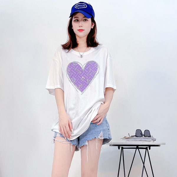 MY1963#白色短袖t恤减龄爱心烫钻ins潮流小众设计高级韩系夏季新款