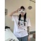 韩国东大门新款女装2022夏季复古印花字母短袖正肩T恤设计感上衣轮播图2