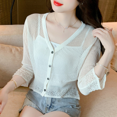 批发已出货2026春夏新款韩版七分袖薄款纯色v领针织<b class='q'>长袖</b>防晒衣开衫